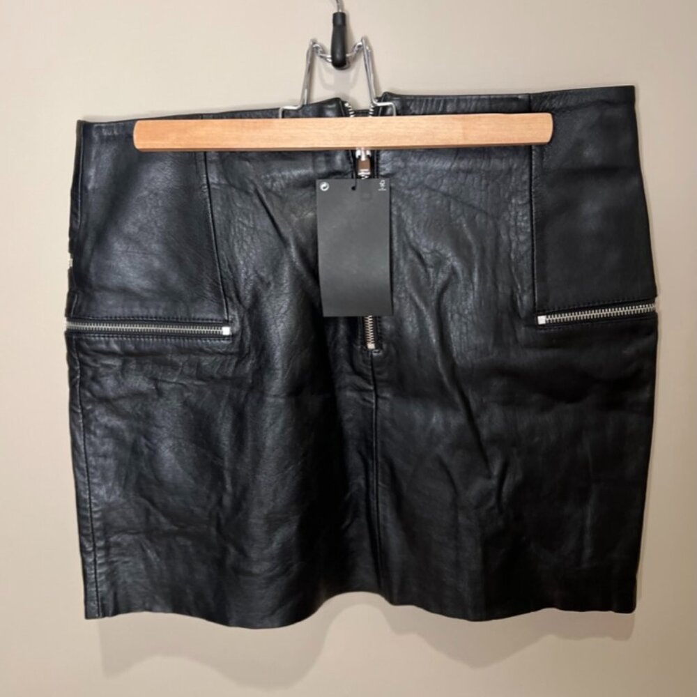 NWT - Zara - Black 100% Lambskin Leather Mini Skirt with Zipper Details - Medium - Picture 7 of 10